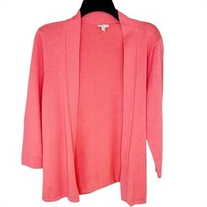 Talbots Open Front Cardigan Sweater Medium 8-10 Coral Peach Shawl Collar Cotton